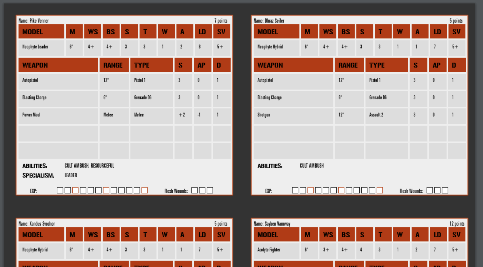 Output data card example